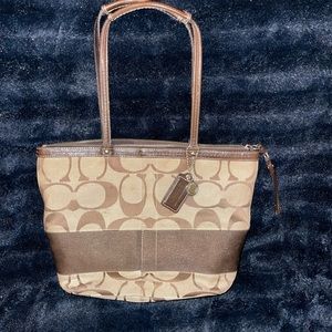 COACH SIGNATURE LOGO ZIP TOP FABRIC TOTE